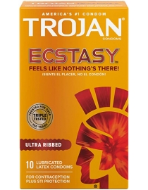 TROJAN Ecstasy Ultra Ribbed 10 vnt. dėžutė prezervatyvai 