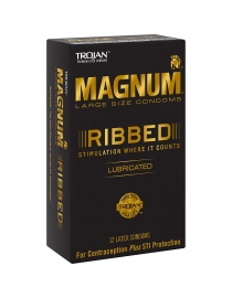 TROJAN Magnum Ribbed 12 vnt. prezervatyvų dėžutė
